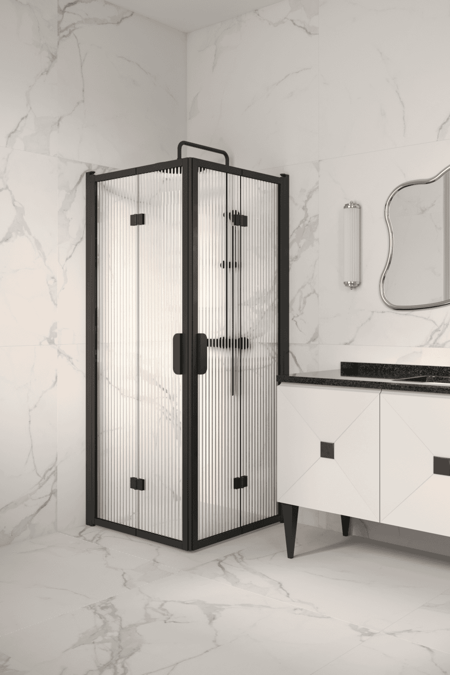 Shower enclosure Hietakari Bläk 899 New York, black frame, reeded glass
