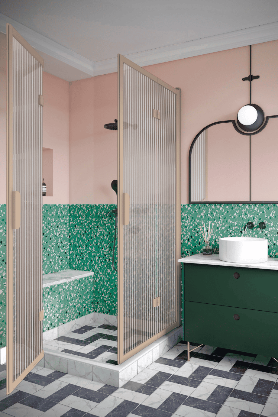 Shower enclosure Hietakari Bläk 899 New York, Sand frame, reeded glass