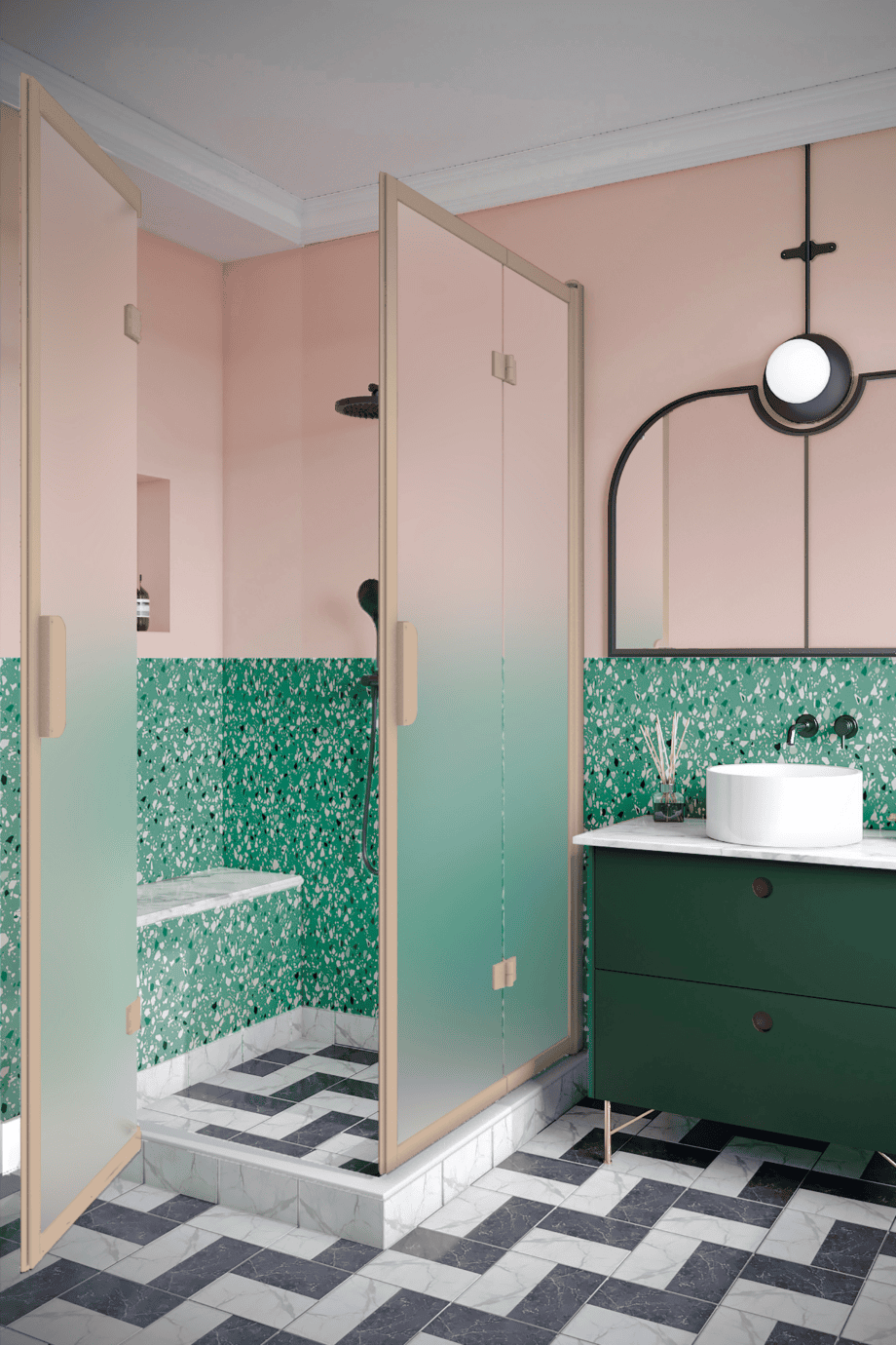 Shower enclosure Hietakari Bläk 899 New York, Sand frame, satin frosted glass