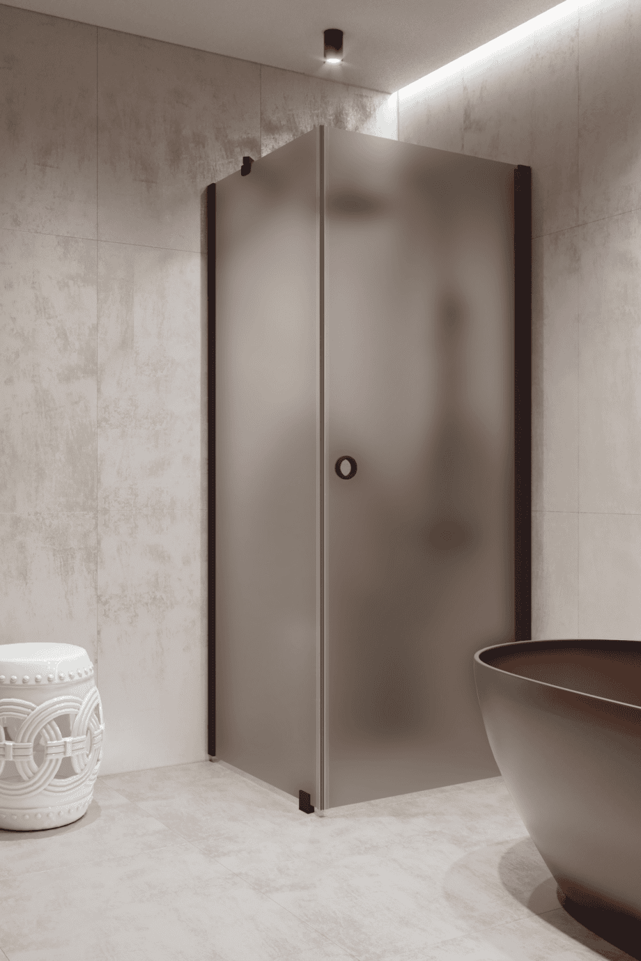 Shower enclosure Hietakari Forma 368, Cocoa frame, grey satin glass