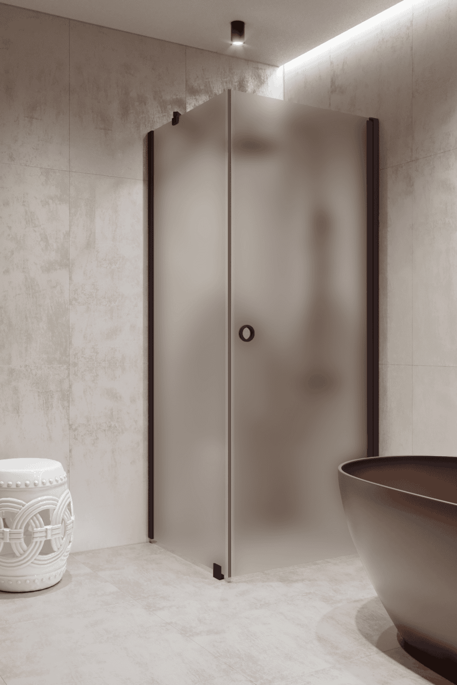 Shower enclosure Hietakari Forma 368, Cocoa frame, satin frosted glass