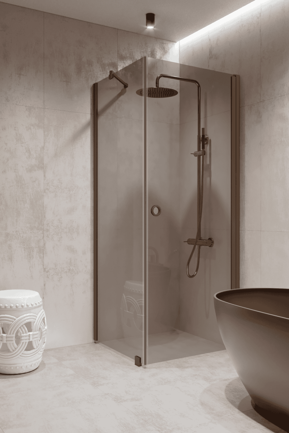 Shower enclosure Hietakari Forma 368, Mocha frame, grey tinted glass