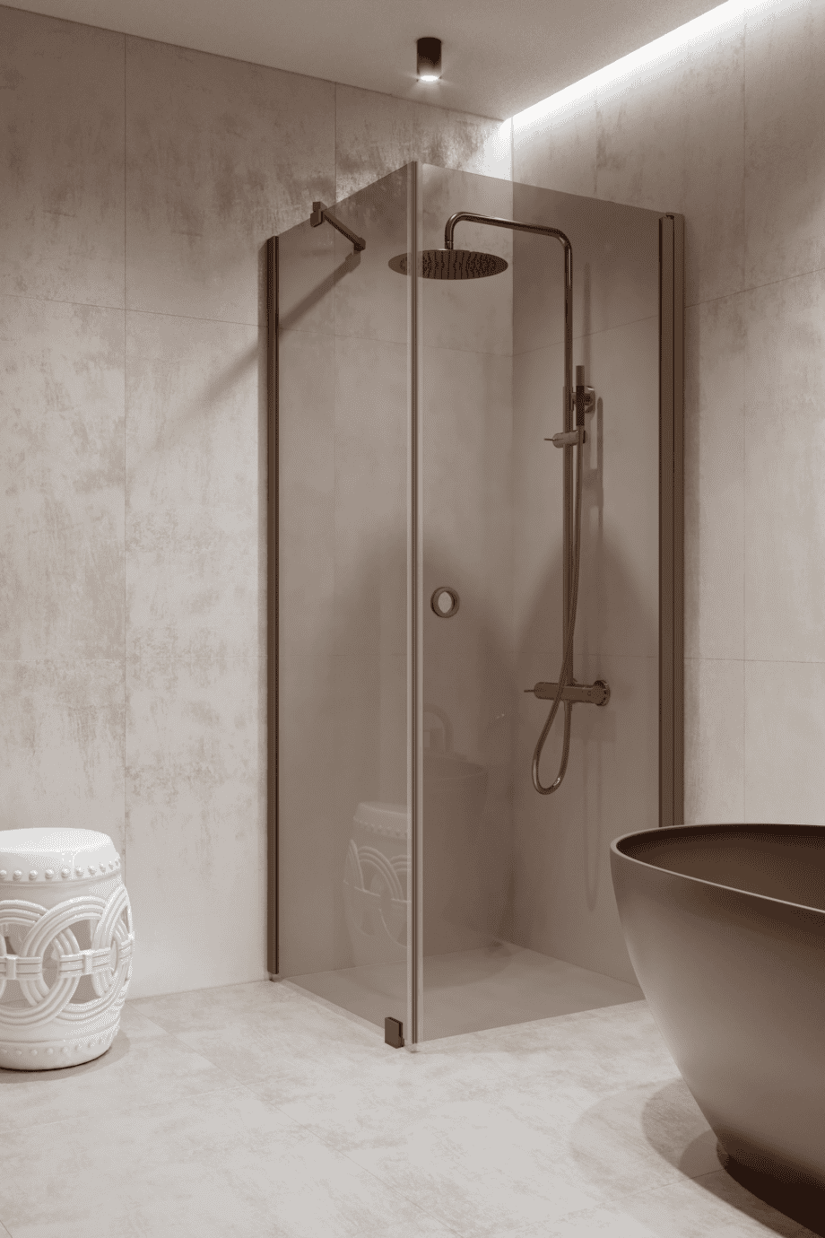 Shower enclosure Hietakari Forma 368, Mocha frame, bronze tinted glass