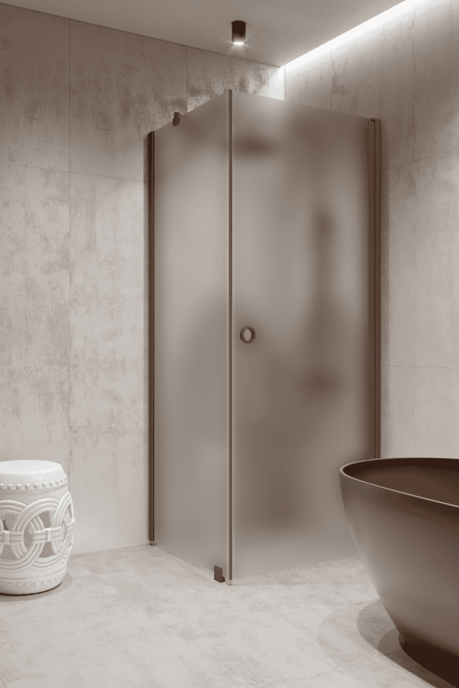Shower enclosure Hietakari Forma 368, Mocha frame, satin frosted glass
