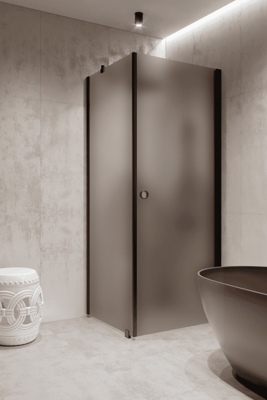 Shower enclosure Hietakari Forma 368, black frame, grey satin glass
