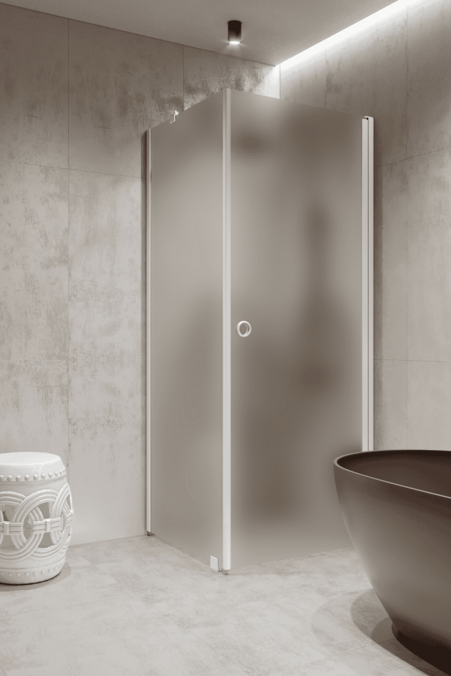 Shower enclosure Hietakari Forma 368, white frame, satin frosted glass