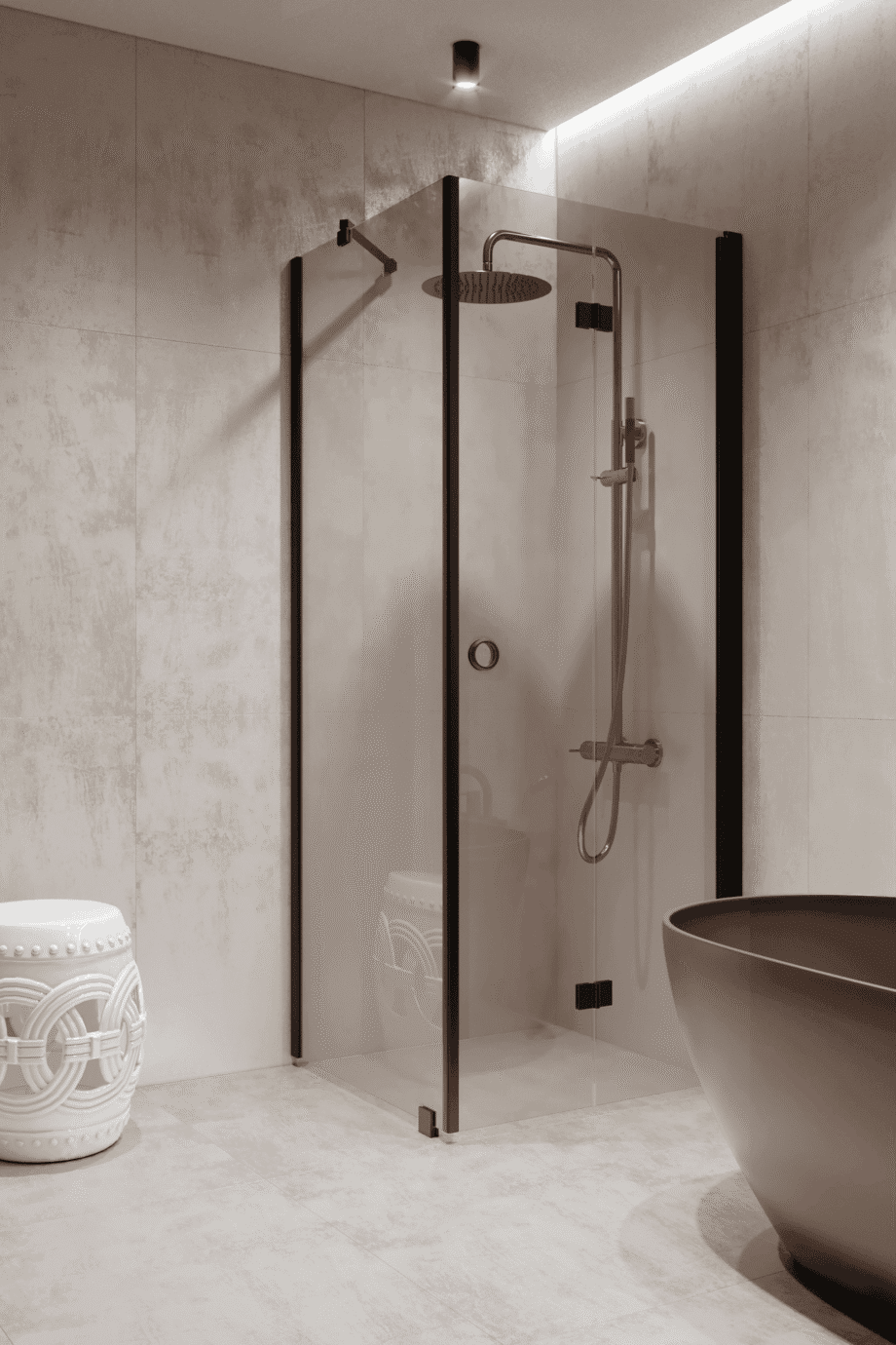 Shower enclosure Hietakari Forma 369, fixed wall + folding door – view 6 Shower enclosure Hietakari Forma 369, fixed wall + folding door – 6