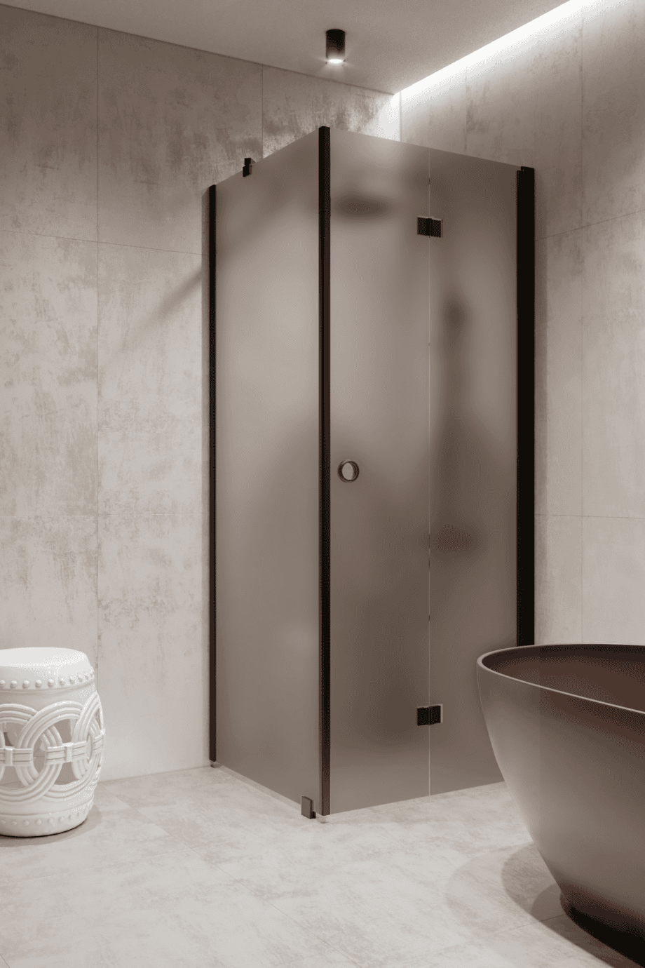 Shower enclosure Hietakari Forma 369, black frame, grey satin glass Shower enclosure Hietakari Forma 369, black frame, grey satin glass