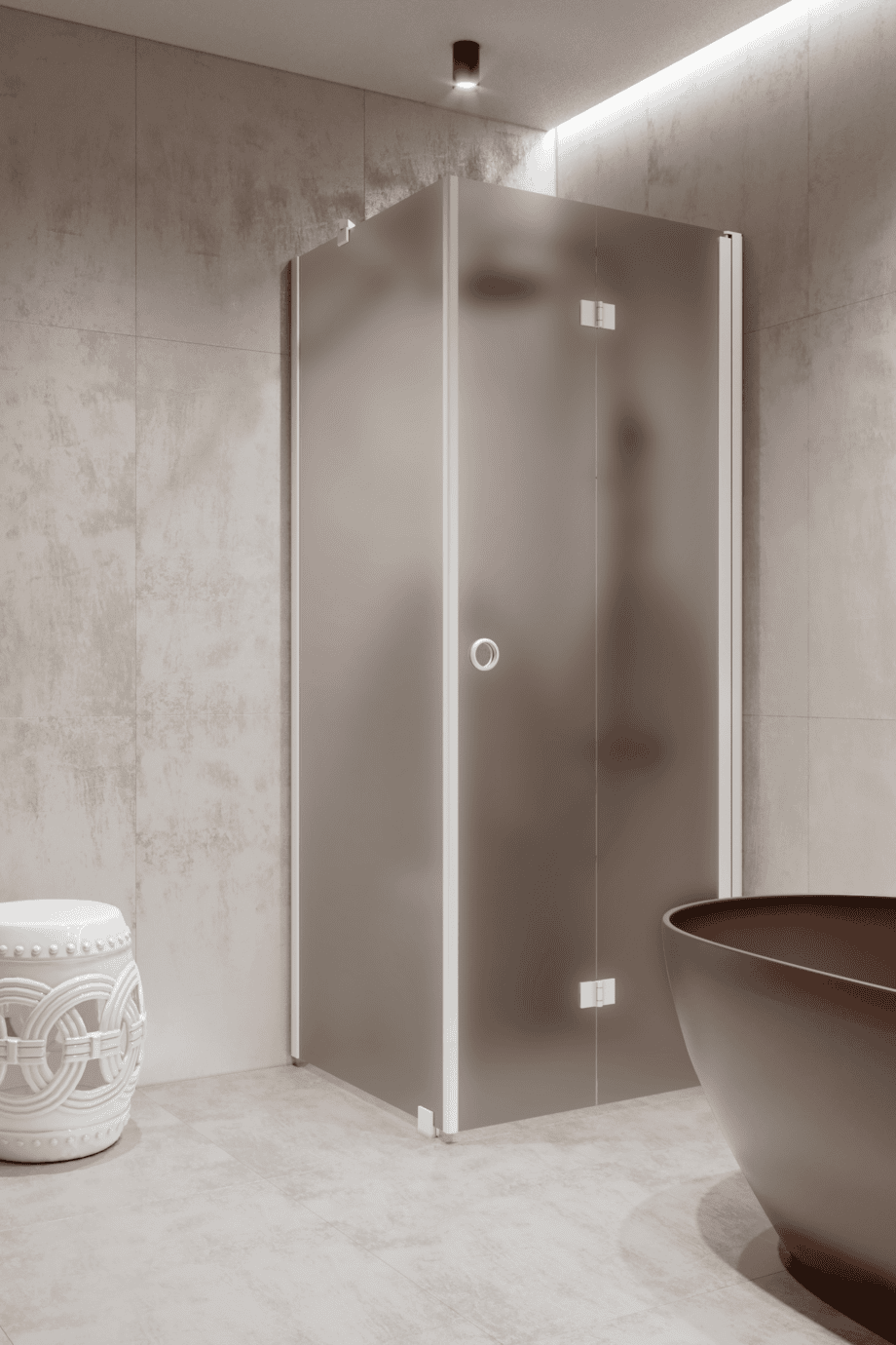 Shower enclosure Hietakari Forma 369, white frame, grey satin glass Shower enclosure Hietakari Forma 369, white frame, grey satin glass