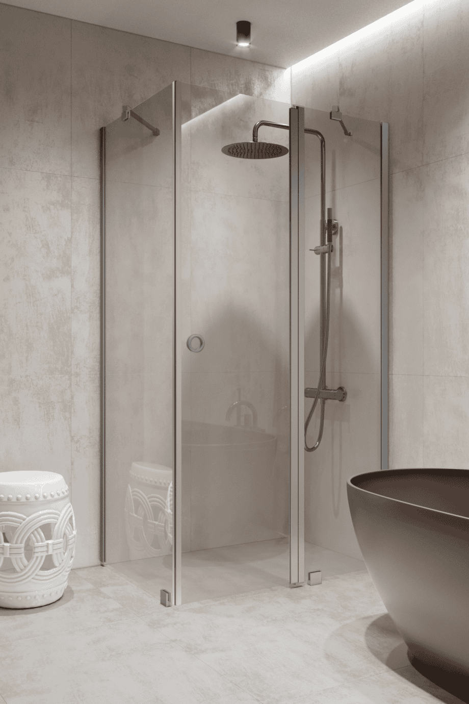 Shower enclosure Hietakari Forma 370, fixed wall + hinged door with fixed part – view 5 Shower enclosure Hietakari Forma 370, fixed wall + hinged door with fixed part – 5