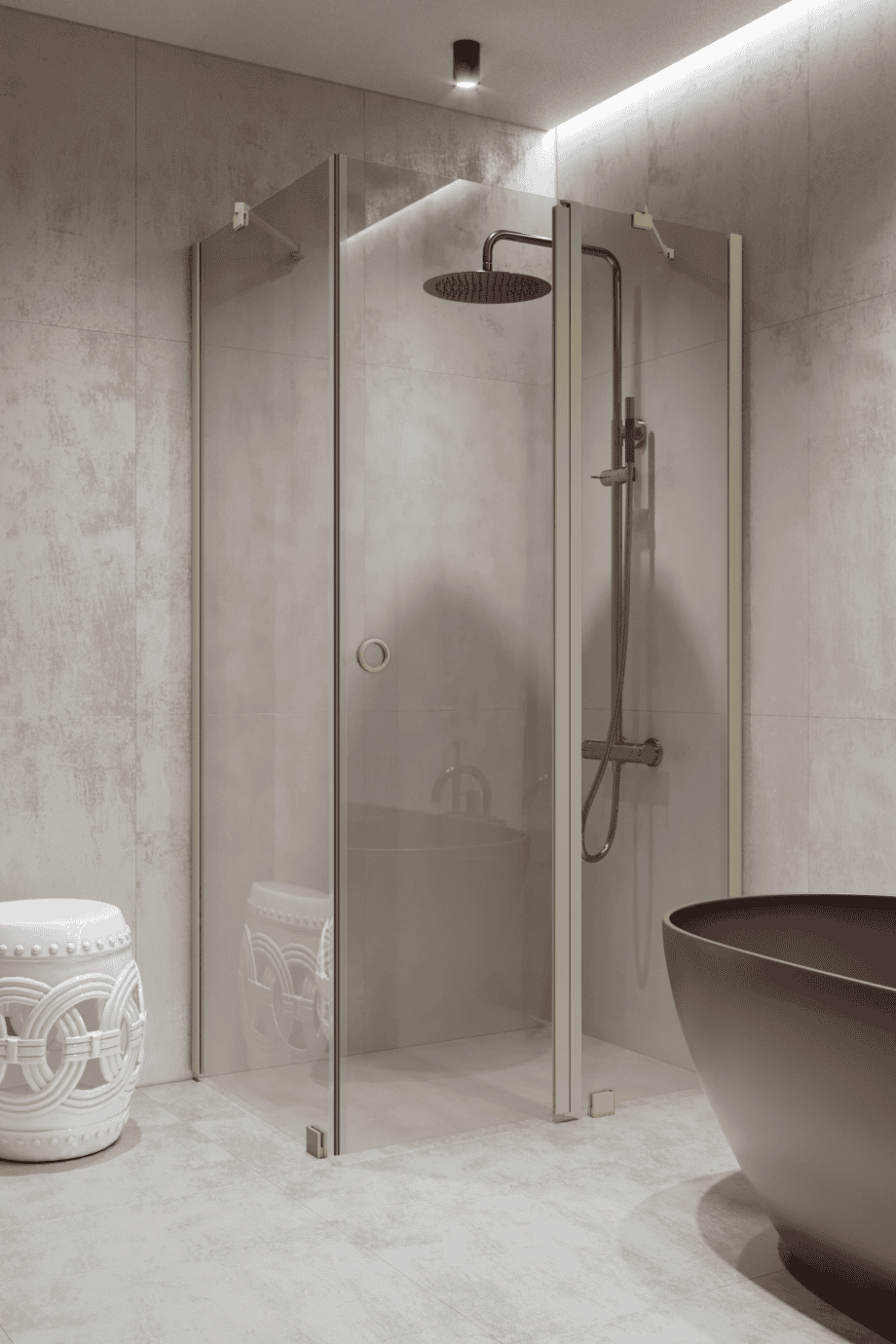 Shower enclosure Hietakari Forma 370, fixed wall + hinged door with fixed part – view 7 Shower enclosure Hietakari Forma 370, fixed wall + hinged door with fixed part – 7