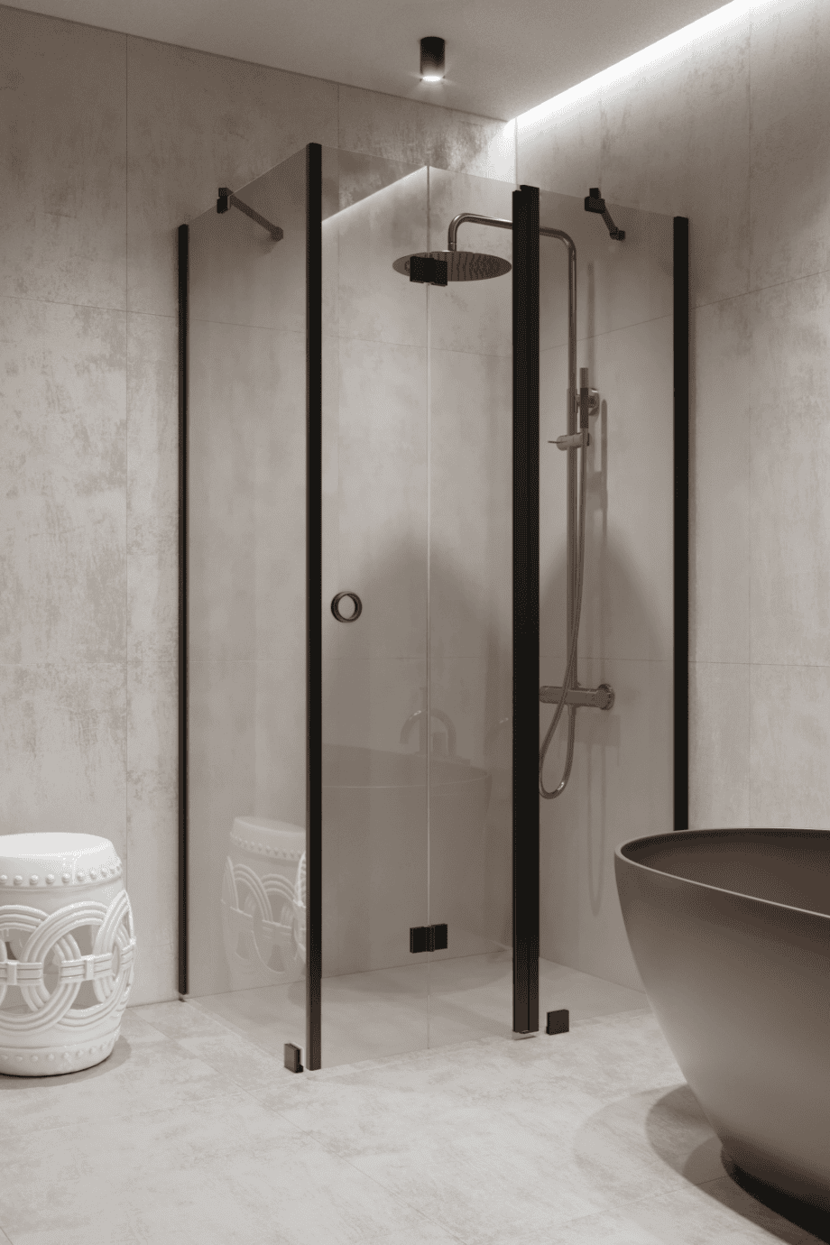 Shower enclosure Hietakari Forma 371, fixed wall + folding door with fixed part – view 6 Shower enclosure Hietakari Forma 371, fixed wall + folding door with fixed part – 6