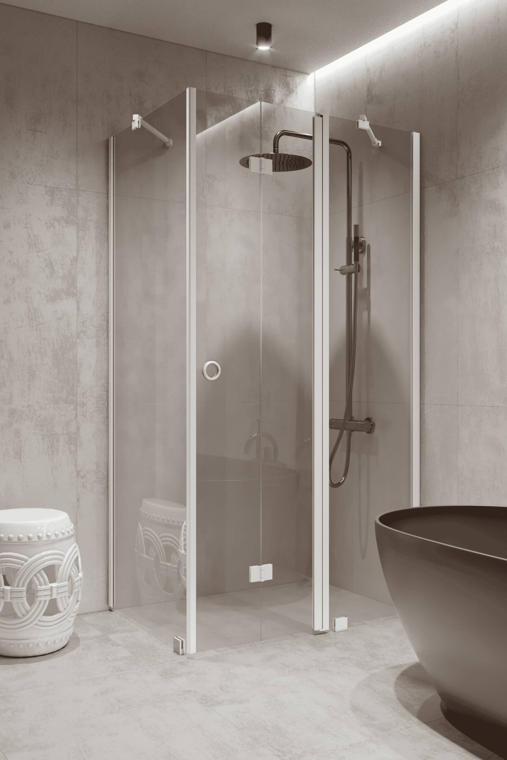 Shower enclosure Hietakari Forma 371, fixed wall + folding door with fixed part