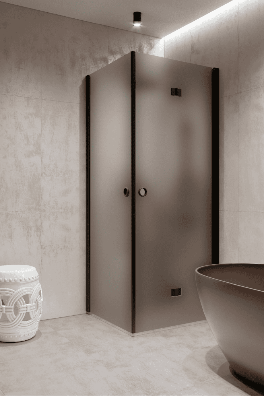 Shower enclosure Hietakari Forma 373, black frame, grey satin glass Shower enclosure Hietakari Forma 373, black frame, grey satin glass
