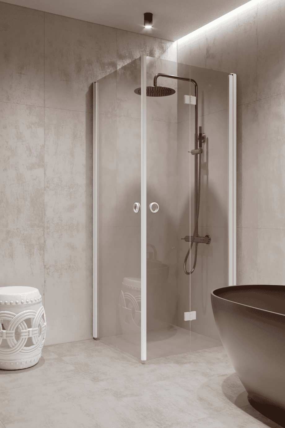 Shower enclosure Hietakari Forma 373, white frame, clear glass Shower enclosure Hietakari Forma 373, hinged door + folding door