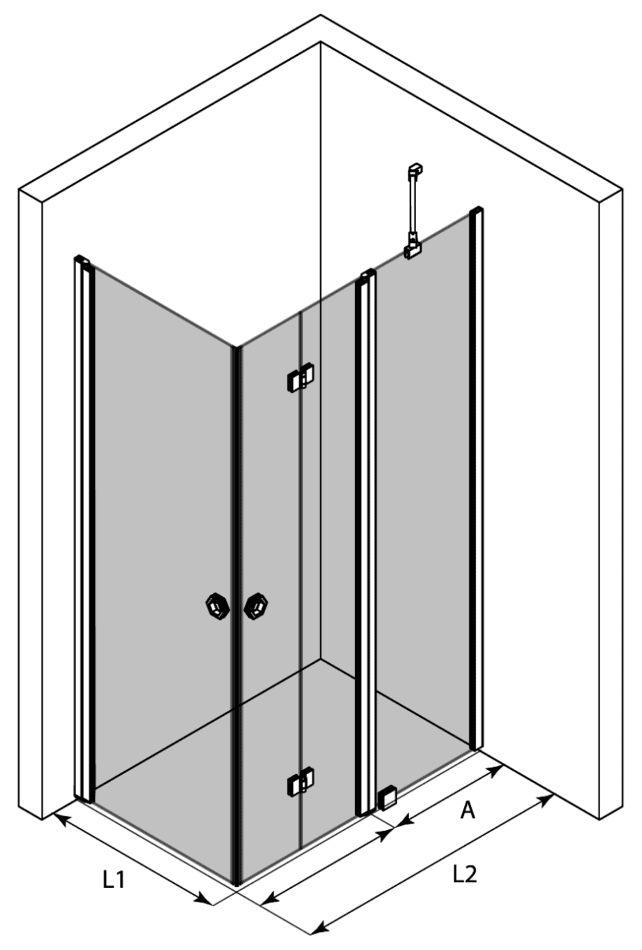 Shower enclosure Hietakari Forma 375 ā 3D drawing Shower enclosure Hietakari Forma 375, hinged door + folding door with fixed part ā 3