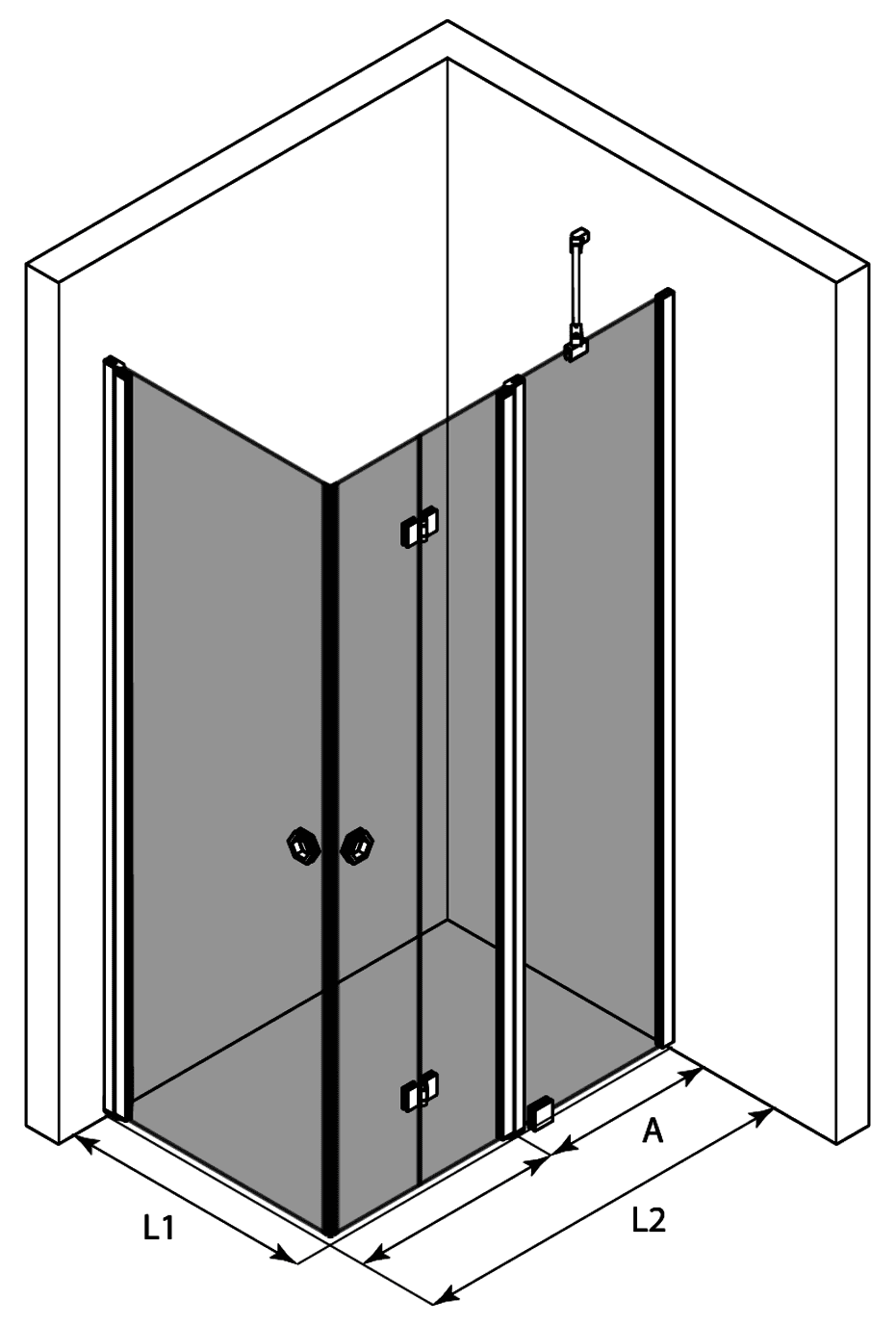 Shower enclosure Hietakari Forma 375, hinged door + folding door with fixed part ā 3