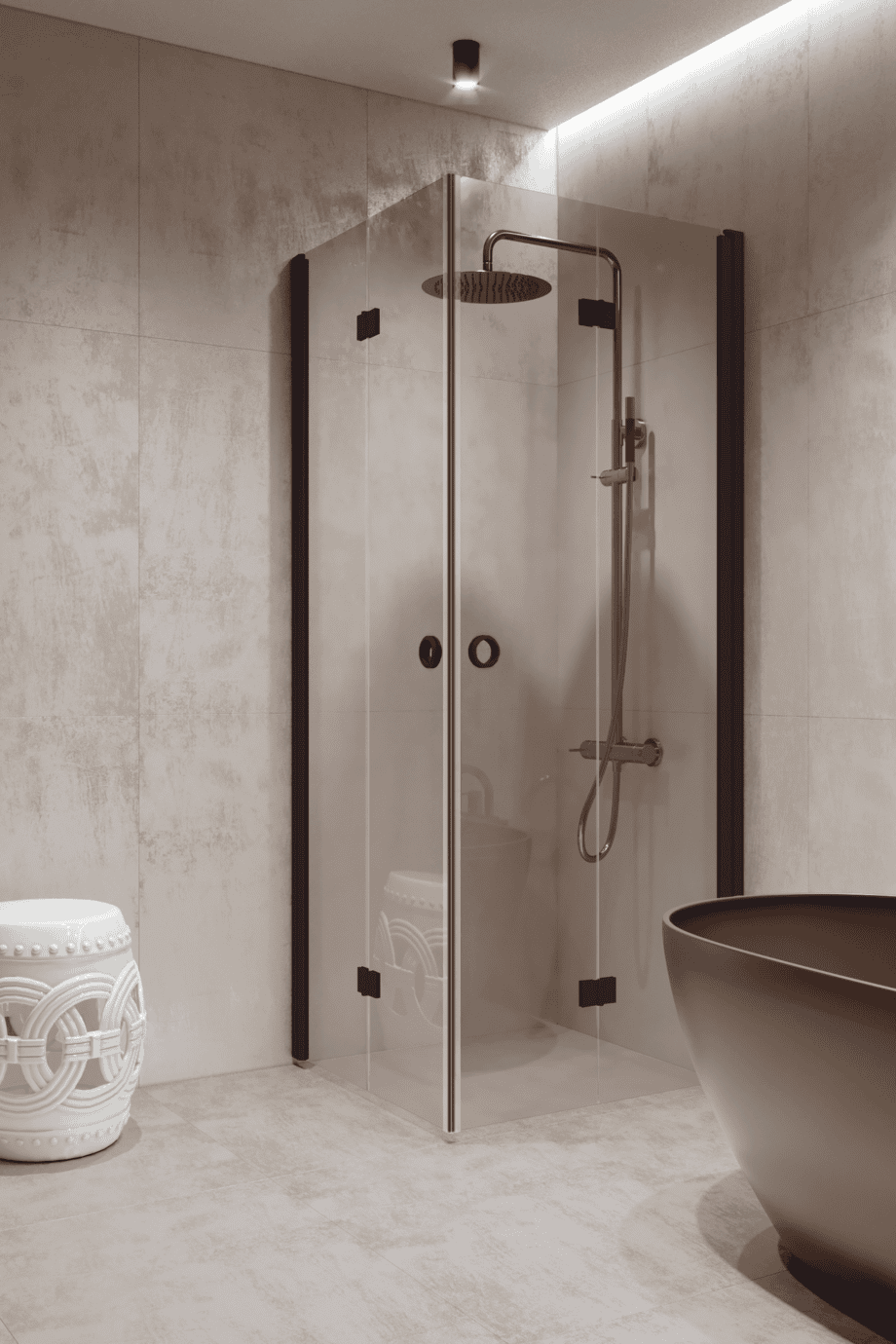 Shower enclosure Hietakari Forma 376, Cocoa frame, clear glass Shower enclosure Hietakari Forma 376, folding door + folding door ā 9