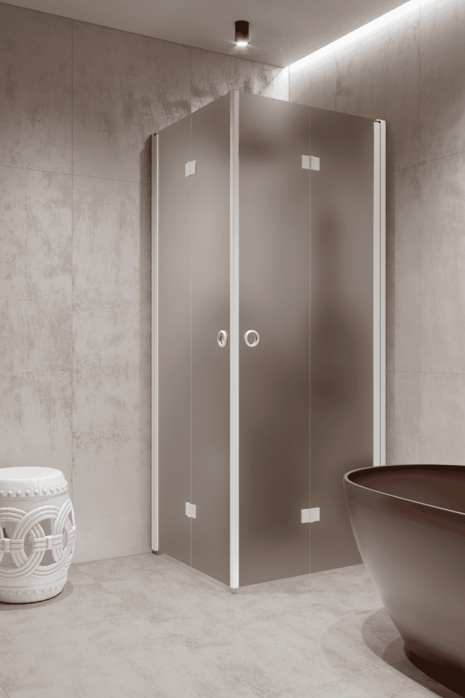 Shower enclosure Hietakari Forma 376, white frame, grey satin glass Shower enclosure Hietakari Forma 376, white frame, grey satin glass