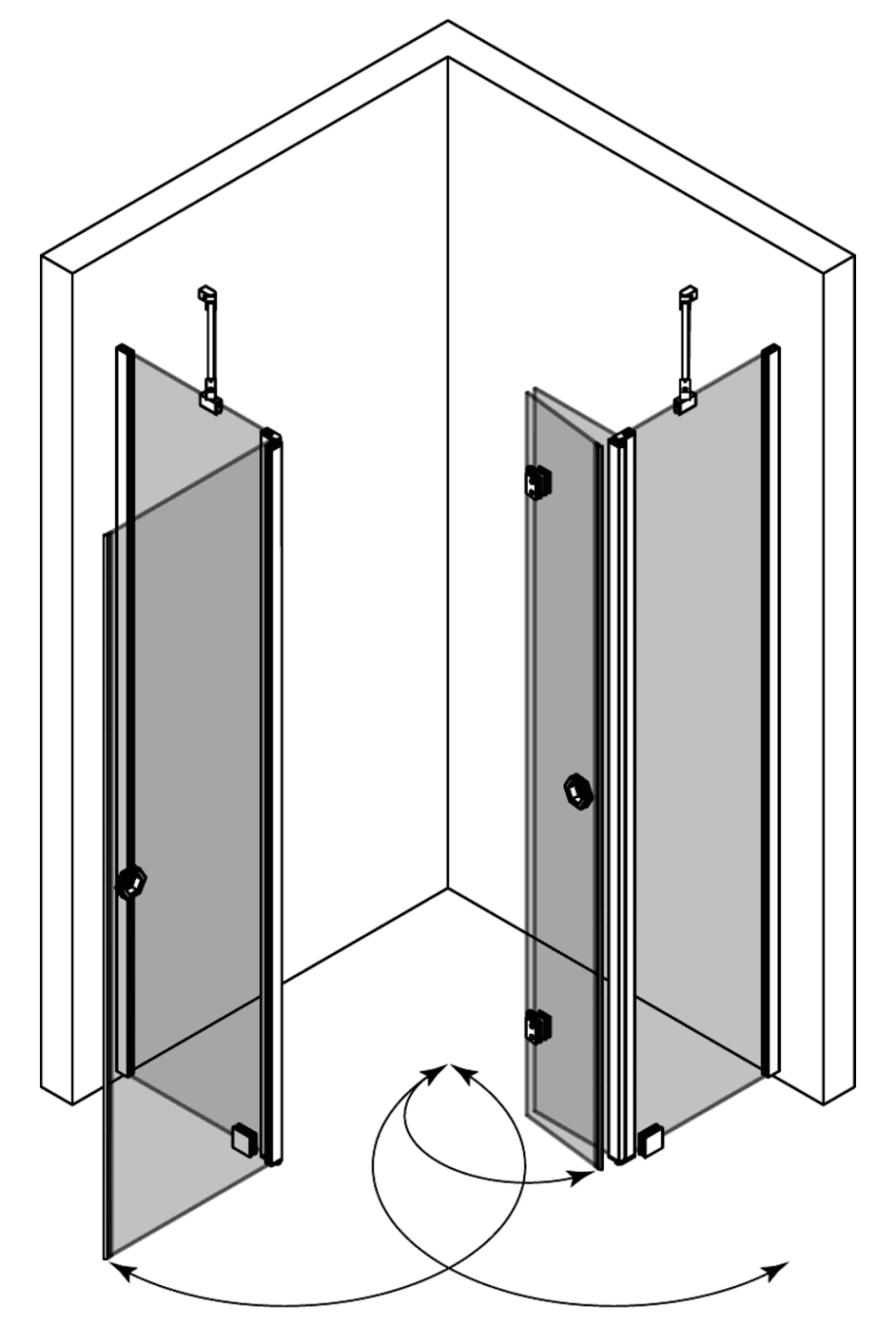 Shower enclosure Hietakari Forma 380 ā 3D drawing 2 Shower enclosure Hietakari Forma 380, hinged door with fixed part + folding door with fixed part ā 4