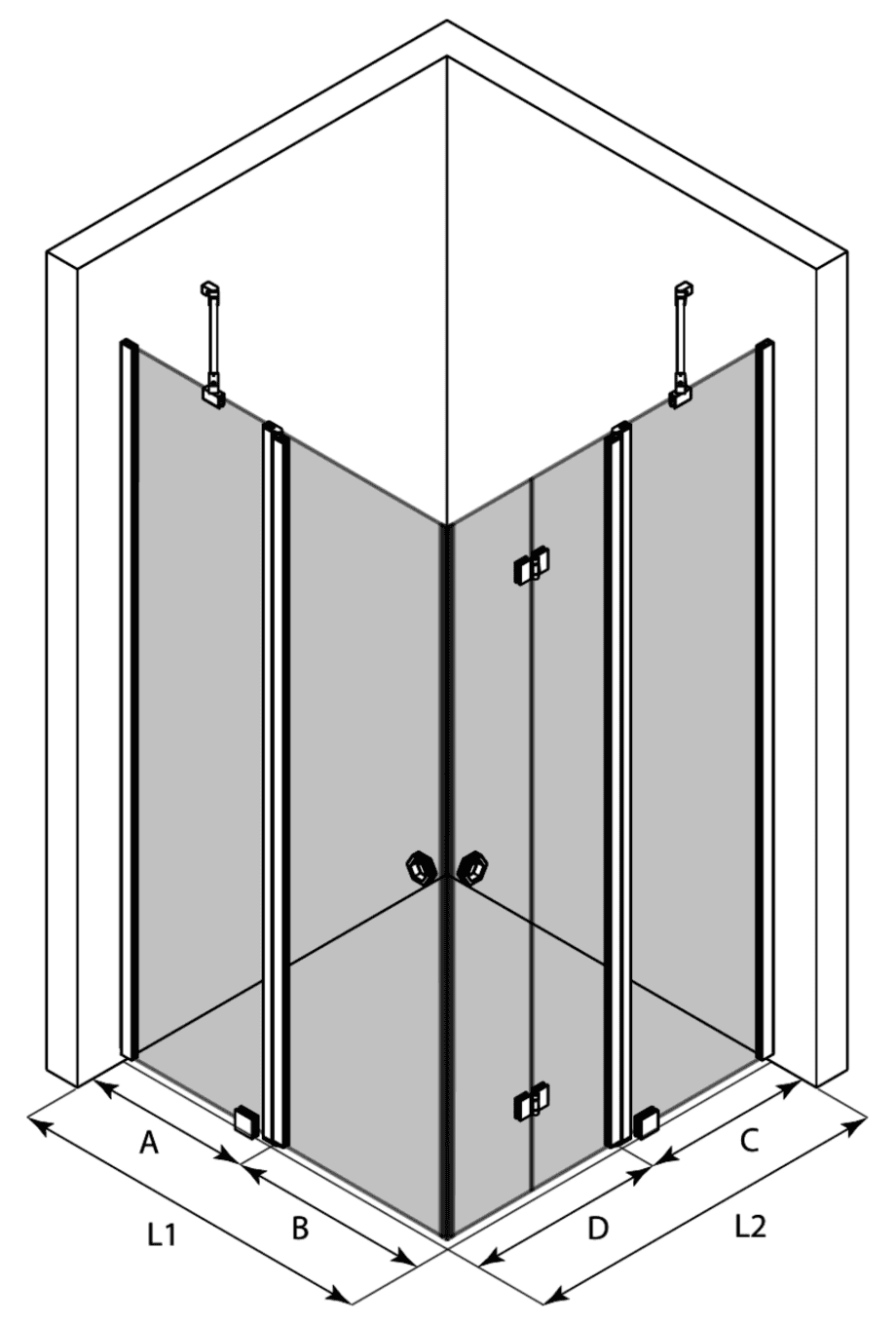 Shower enclosure Hietakari Forma 380 ā 3D drawing Shower enclosure Hietakari Forma 380, hinged door with fixed part + folding door with fixed part ā 3