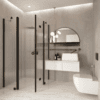 Shower enclosure Hietakari Forma 380, black frame, clear glass Shower enclosure Hietakari Forma 380, hinged door with fixed part + folding door with fixed part ā 6