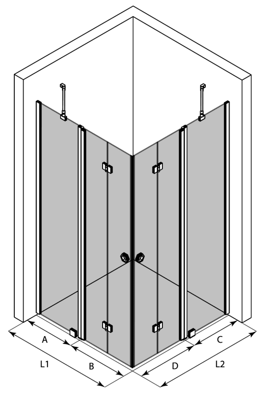 Shower enclosure Hietakari Forma 381 ā 3D drawing Shower enclosure Hietakari Forma 381, folding door with fixed part + folding door with fixed part ā 3