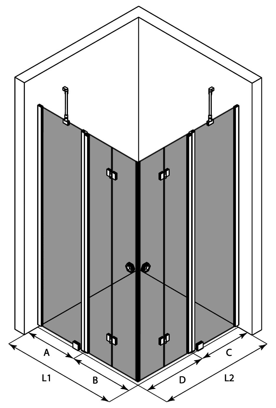 Shower enclosure Hietakari Forma 381, folding door with fixed part + folding door with fixed part ā 3