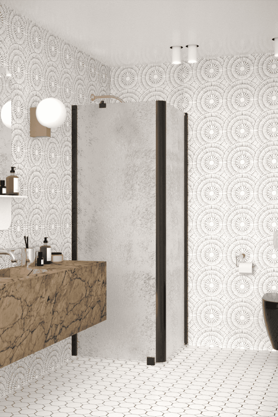 Shower enclosure Hietakari Infinia 251, black frame, Chinchilla patterned glass Shower enclosure Hietakari Infinia 251, black frame, Chinchilla patterned glass