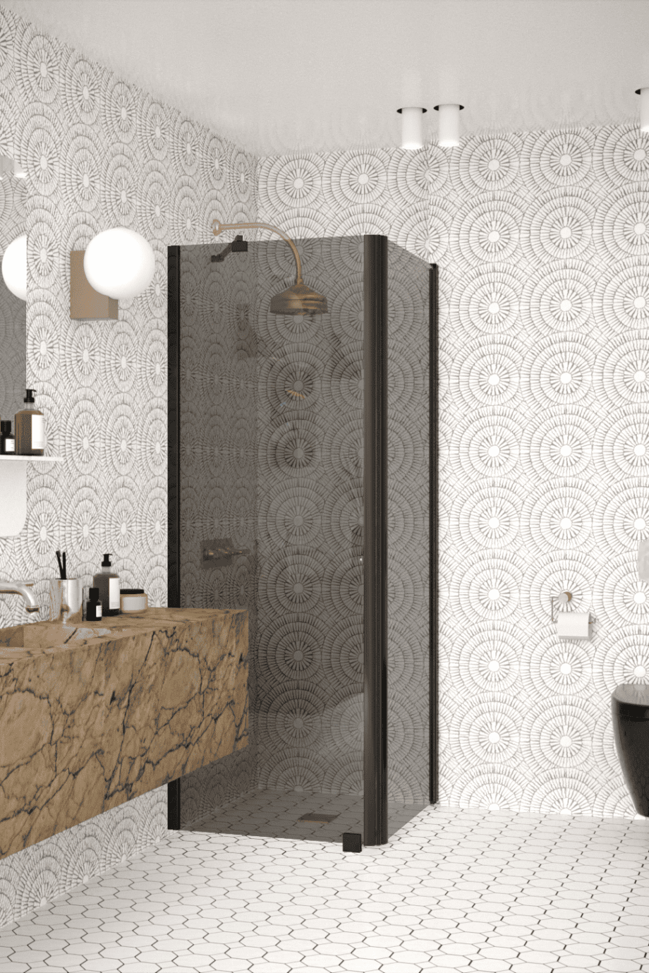 Shower enclosure Hietakari Infinia 251, black frame, grey tinted glass Shower enclosure Hietakari Infinia 251, black frame, grey tinted glass