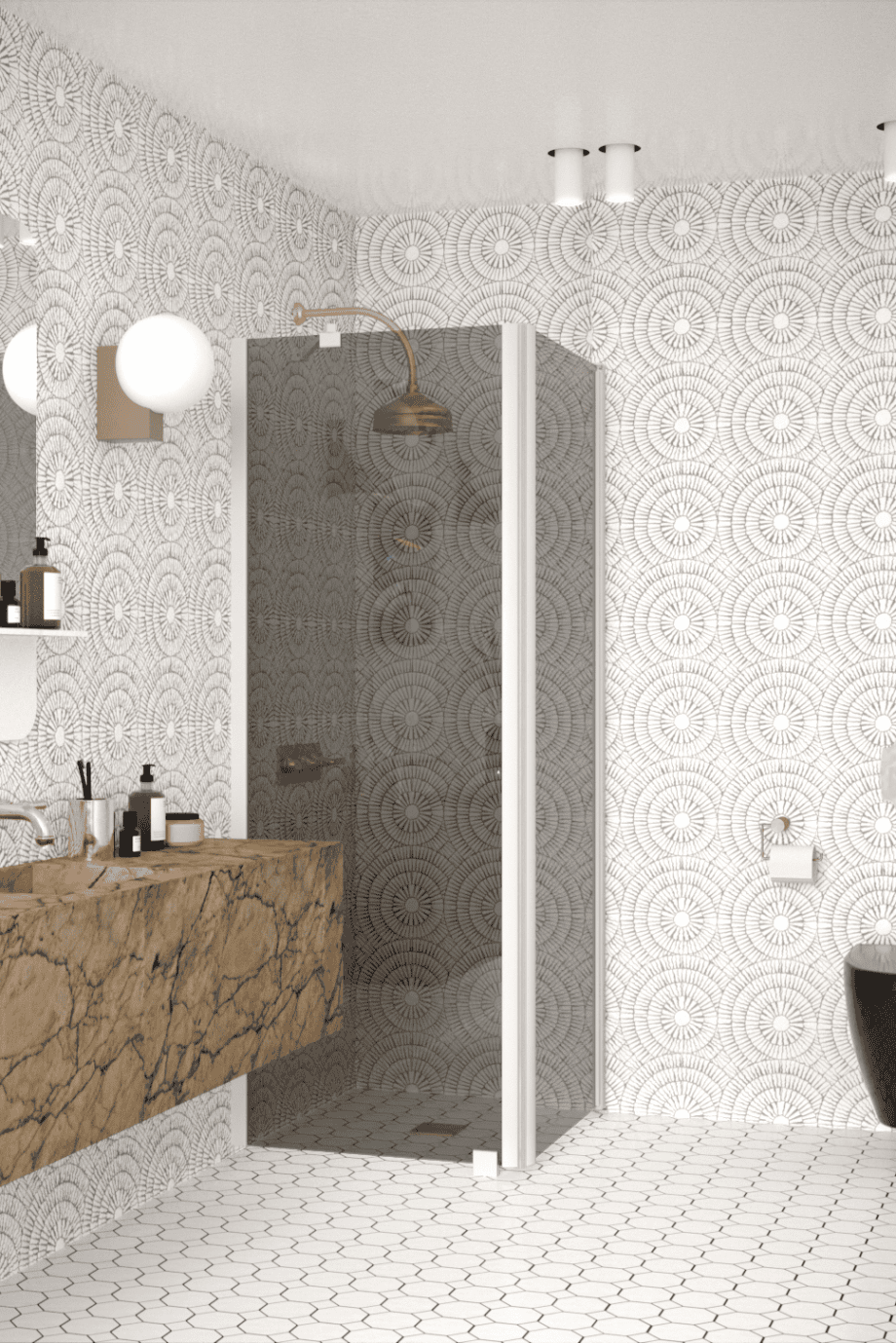 Shower enclosure Hietakari Infinia 251, white frame, grey tinted glass Shower enclosure Hietakari Infinia 251, white frame, grey tinted glass