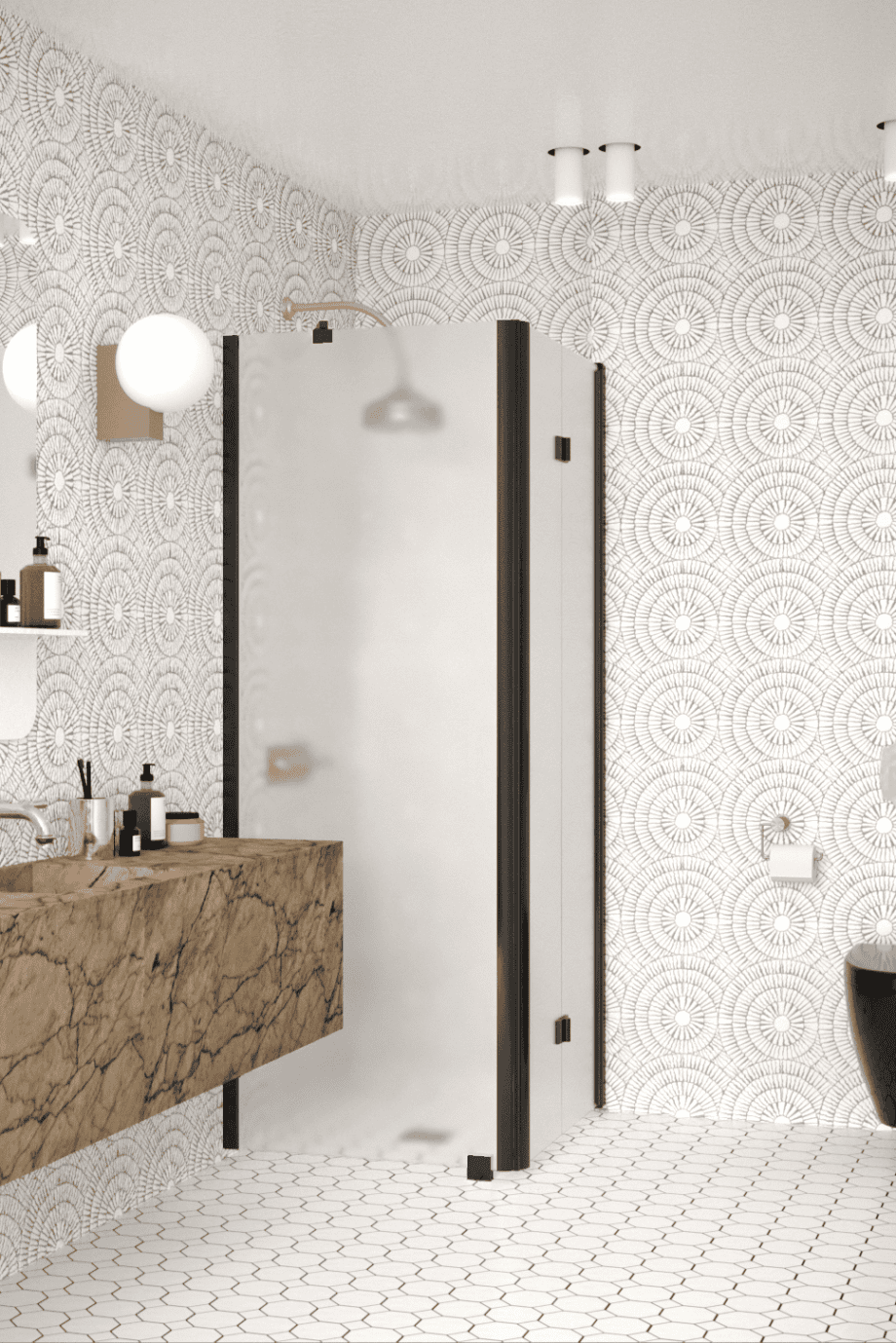 Shower enclosure Hietakari Infinia 252, black frame, satin frosted glass Shower enclosure Hietakari Infinia 252, black frame, satin frosted glass