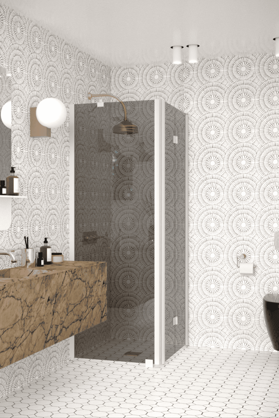 Shower enclosure Hietakari Infinia 252, white frame, grey tinted glass Shower enclosure Hietakari Infinia 252, white frame, grey tinted glass