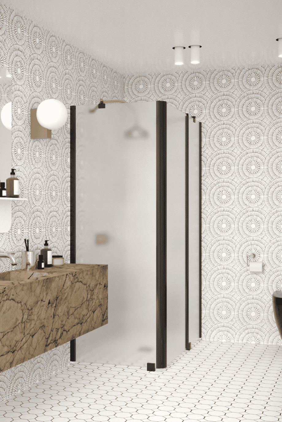 Shower enclosure Hietakari Infinia 253, black frame, satin frosted glass Shower enclosure Hietakari Infinia 253, black frame, satin frosted glass