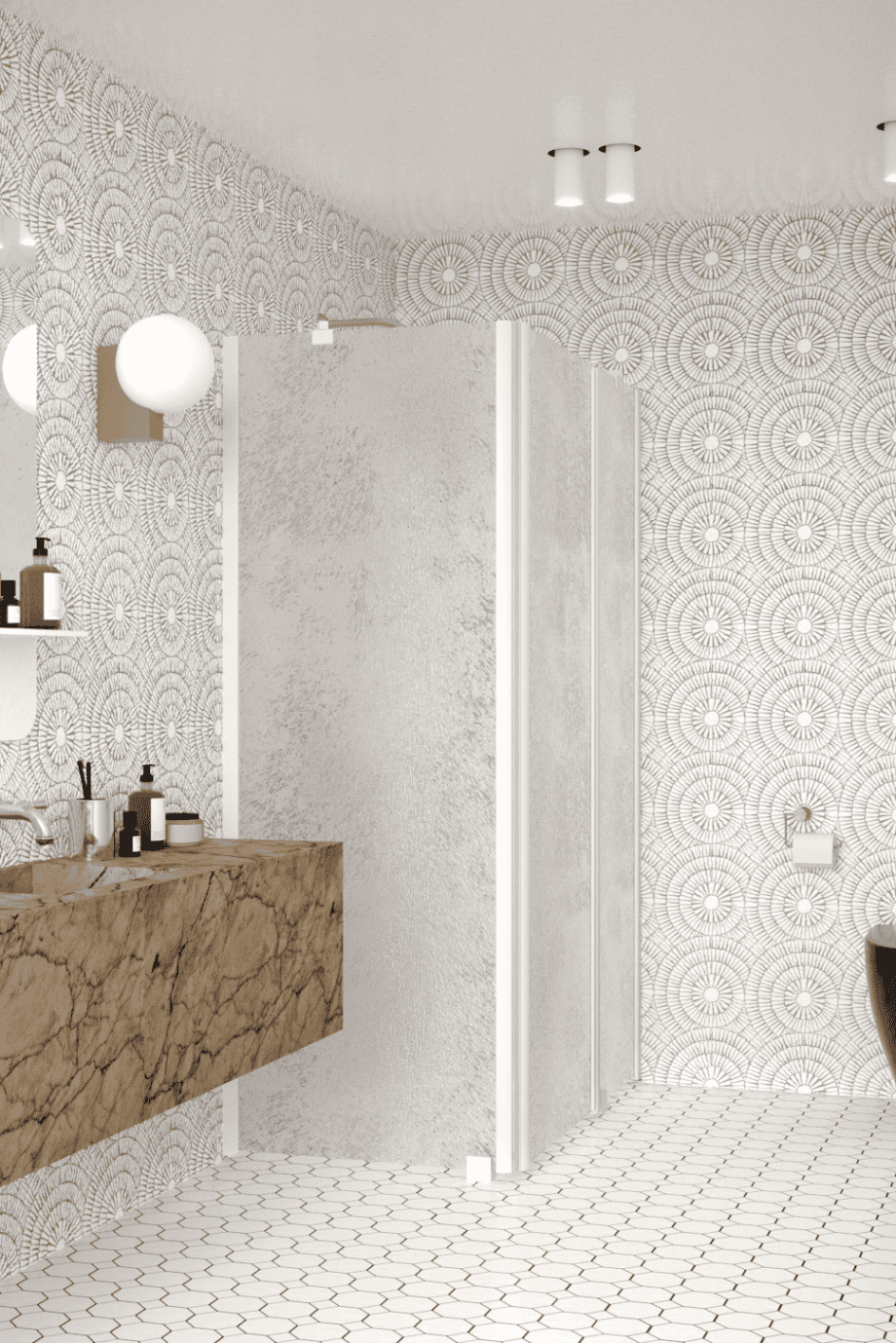 Shower enclosure Hietakari Infinia 253, white frame, Chinchilla patterned glass Shower enclosure Hietakari Infinia 253, white frame, Chinchilla patterned glass