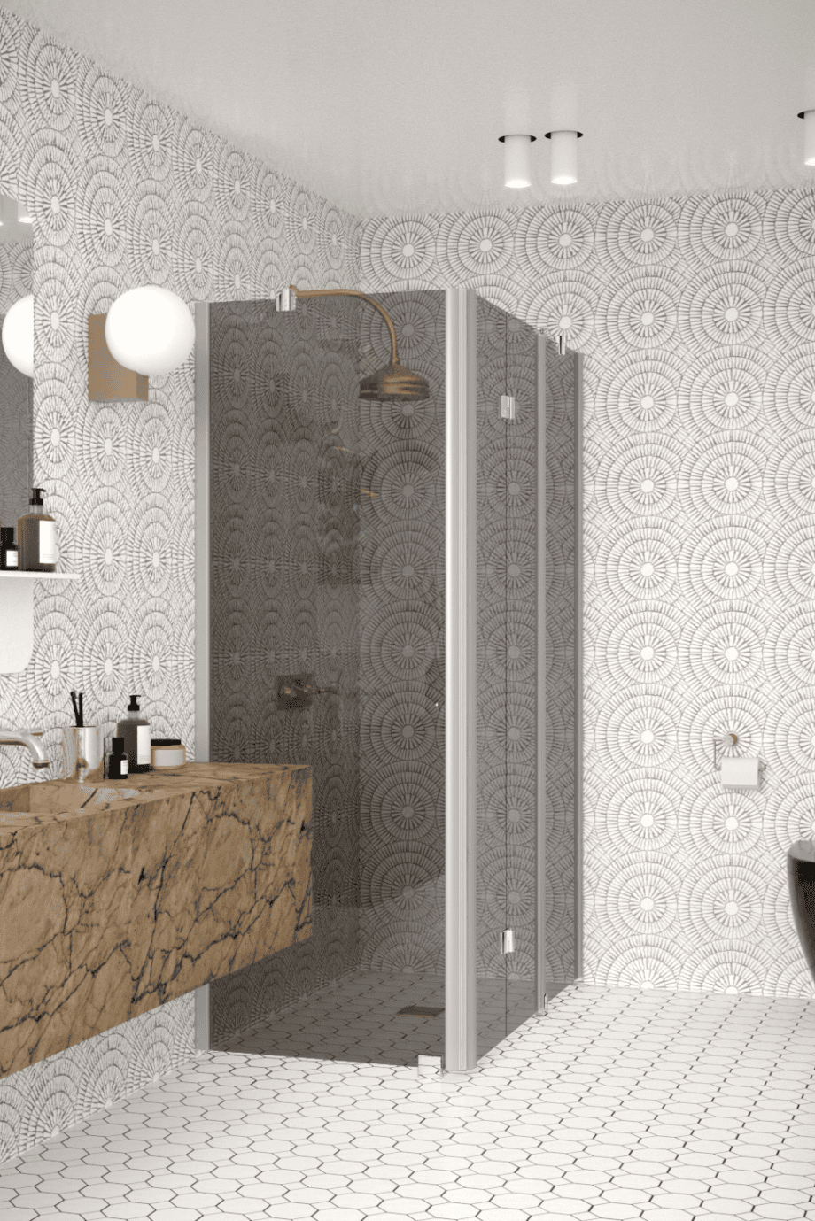 Shower enclosure Hietakari Infinia 254, aluminium frame, grey tinted glass Shower enclosure Hietakari Infinia 254, aluminium frame, grey tinted glass