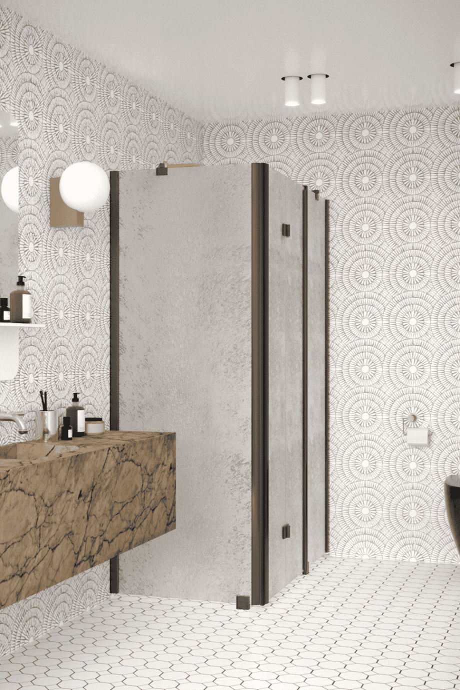 Shower enclosure Hietakari Infinia 254, black frame, Chinchilla patterned glass Shower enclosure Hietakari Infinia 254, black frame, Chinchilla patterned glass