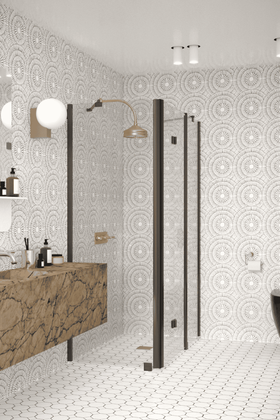 Shower enclosure Hietakari Infinia 254, black frame, clear glass Shower enclosure Hietakari Infinia 254, fixed wall + folding door with fixed part – 5