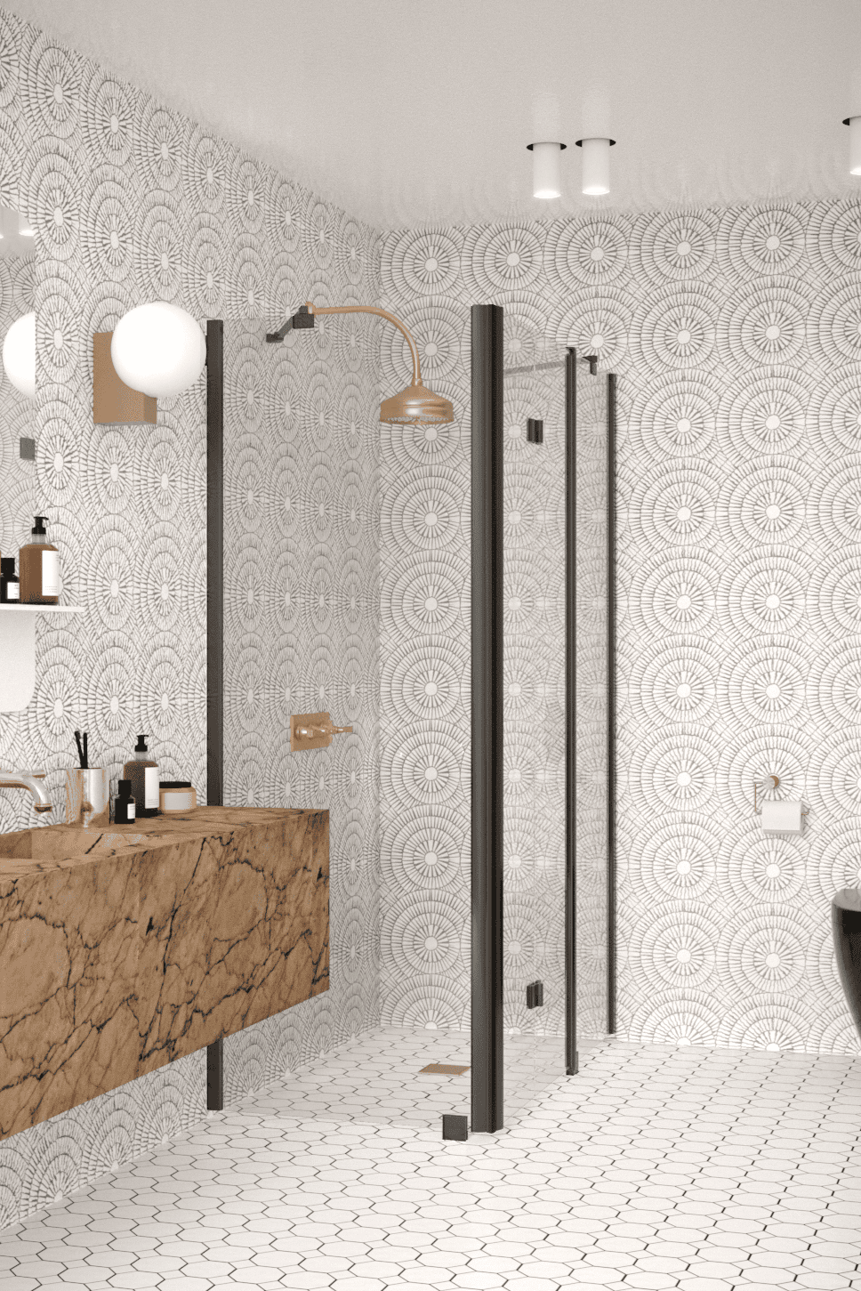 Shower enclosure Hietakari Infinia 254, fixed wall + folding door with fixed part – 5