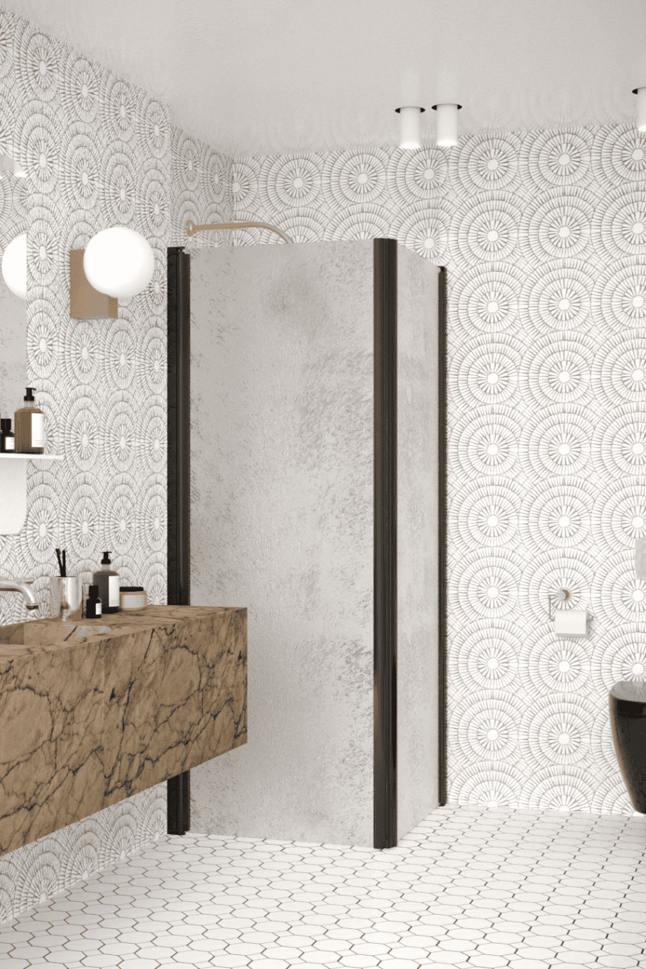 Shower enclosure Hietakari Infinia 255, black frame, Chinchilla patterned glass Shower enclosure Hietakari Infinia 255, black frame, Chinchilla patterned glass