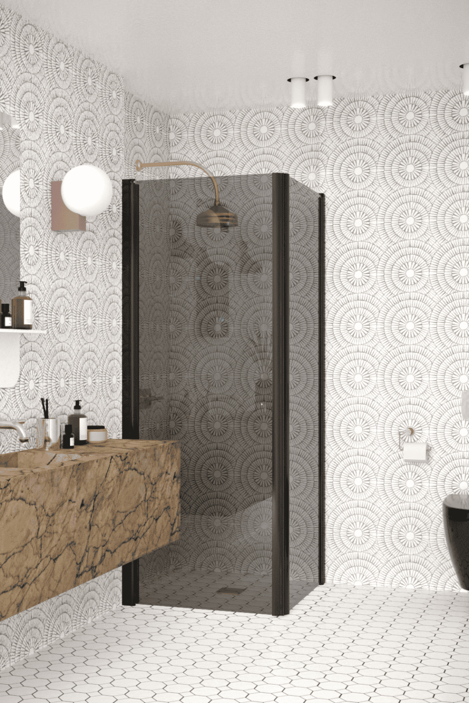 Shower enclosure Hietakari Infinia 255, black frame, grey tinted glass Shower enclosure Hietakari Infinia 255, black frame, grey tinted glass