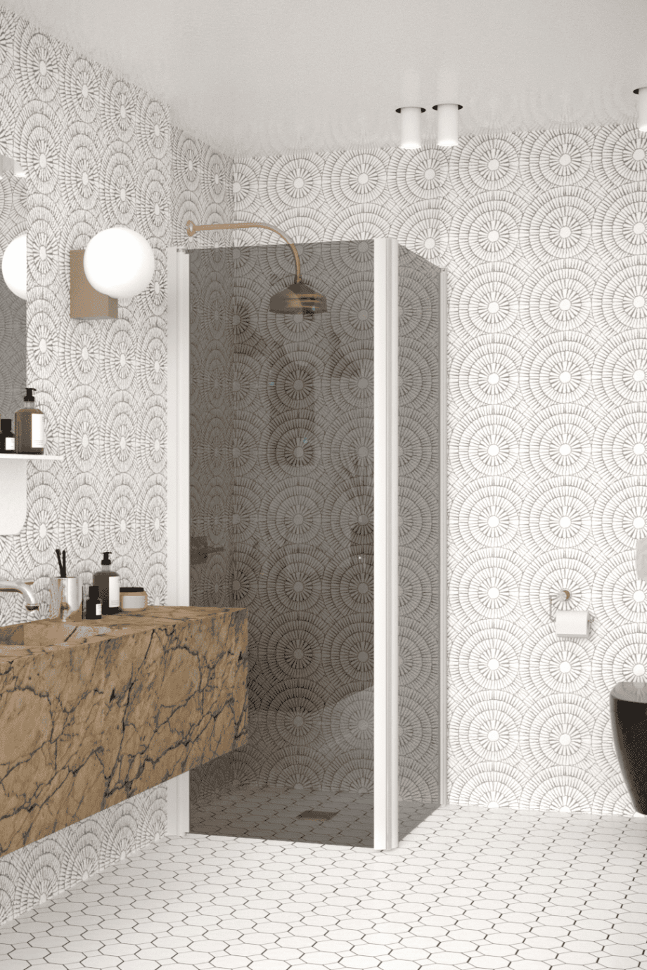 Shower enclosure Hietakari Infinia 255, white frame, grey tinted glass Shower enclosure Hietakari Infinia 255, white frame, grey tinted glass