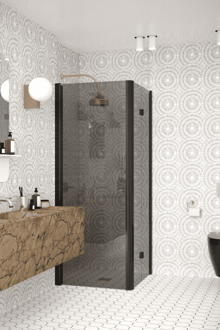 Shower enclosure Hietakari Infinia 256, black frame, grey tinted glass Shower enclosure Hietakari Infinia 256, black frame, grey tinted glass