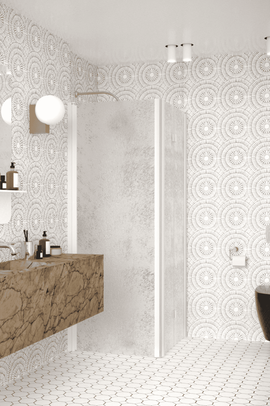 Shower enclosure Hietakari Infinia 256, white frame, Chinchilla patterned glass Shower enclosure Hietakari Infinia 256, white frame, Chinchilla patterned glass