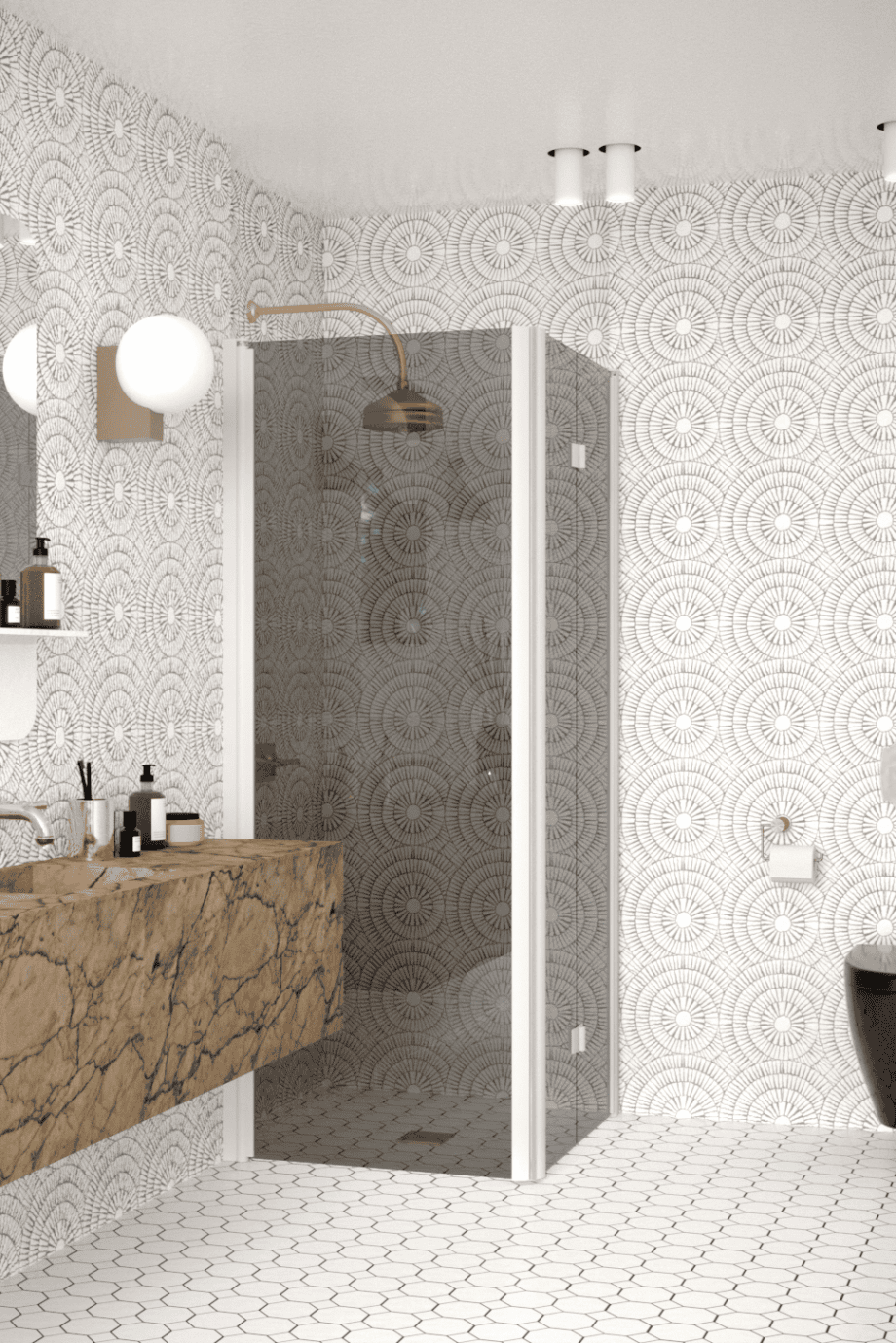 Shower enclosure Hietakari Infinia 256, white frame, grey tinted glass Shower enclosure Hietakari Infinia 256, white frame, grey tinted glass