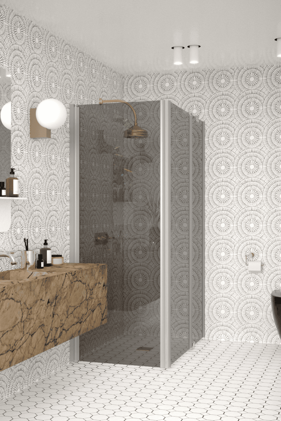 Shower enclosure Hietakari Infinia 257, aluminium frame, grey tinted glass Shower enclosure Hietakari Infinia 257, aluminium frame, grey tinted glass