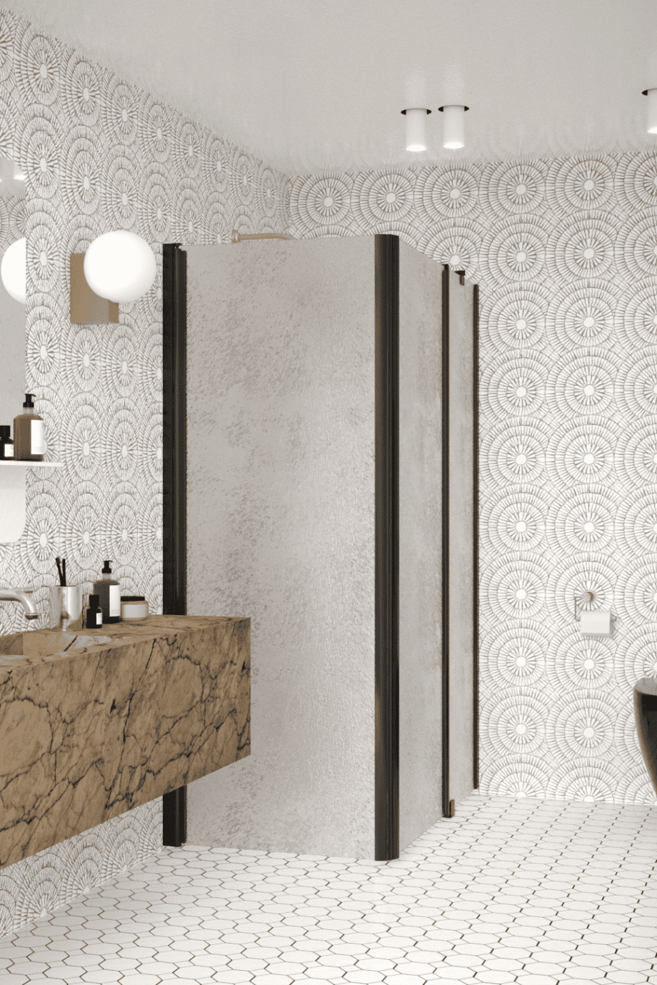 Shower enclosure Hietakari Infinia 257, black frame, Chinchilla patterned glass Shower enclosure Hietakari Infinia 257, black frame, Chinchilla patterned glass