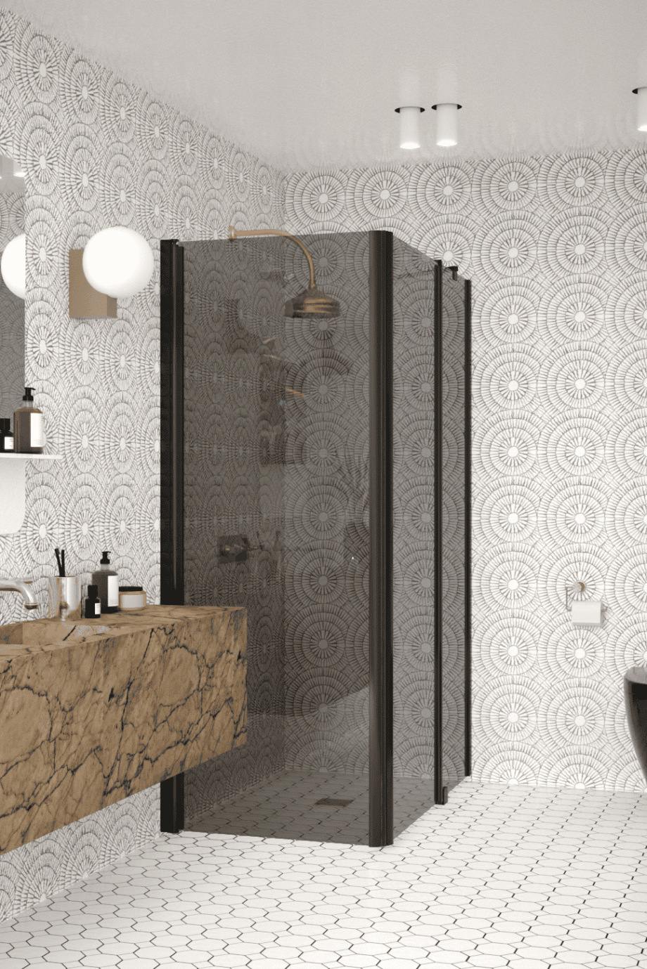 Shower enclosure Hietakari Infinia 257, black frame, grey tinted glass Shower enclosure Hietakari Infinia 257, black frame, grey tinted glass