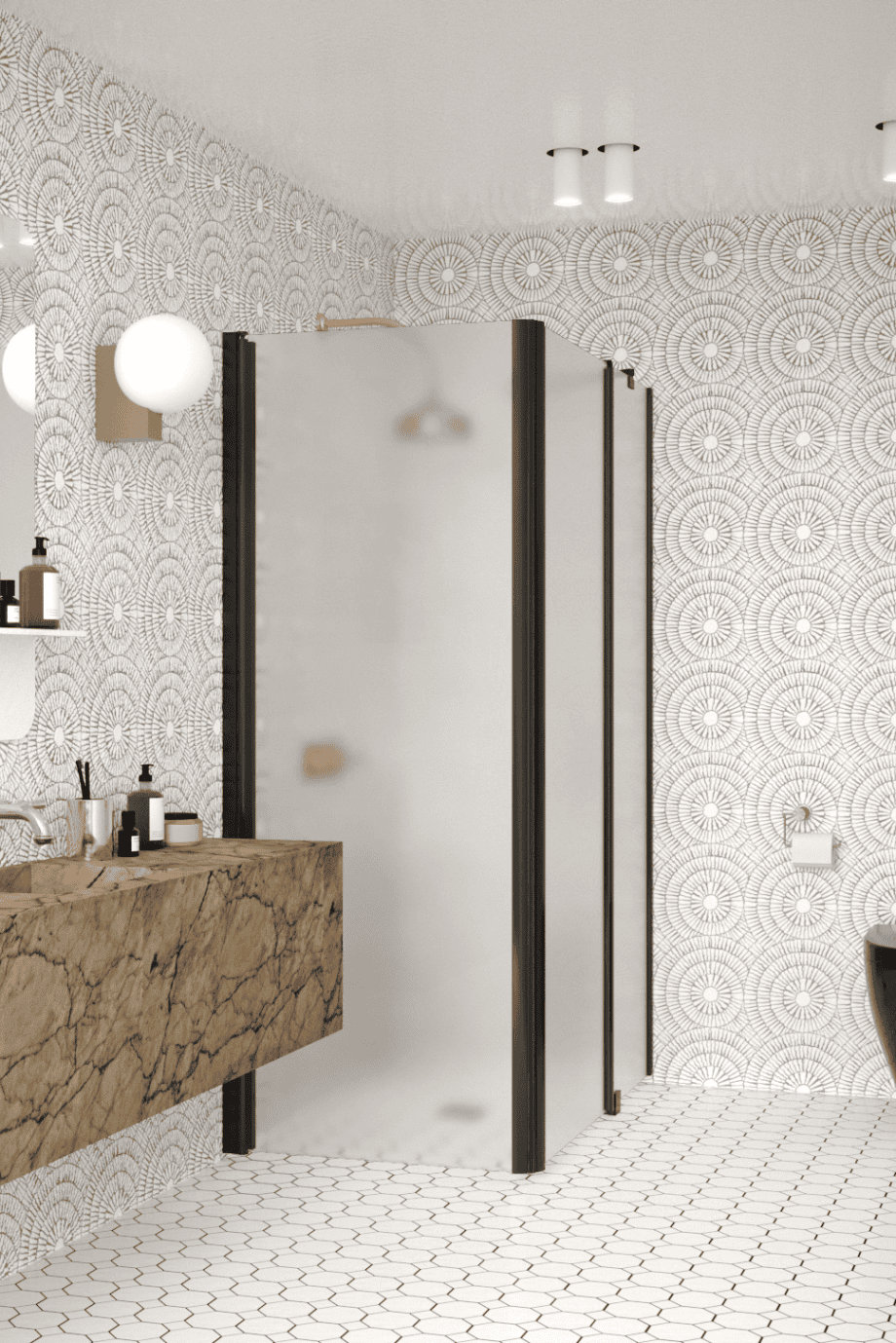 Shower enclosure Hietakari Infinia 257, black frame, satin frosted glass Shower enclosure Hietakari Infinia 257, black frame, satin frosted glass