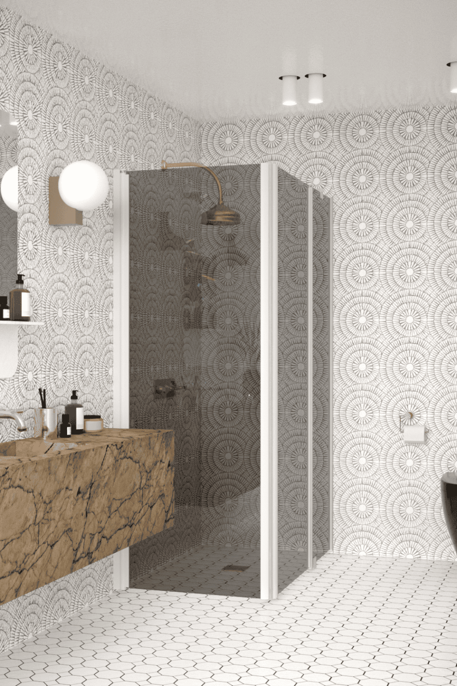 Shower enclosure Hietakari Infinia 257, white frame, grey tinted glass Shower enclosure Hietakari Infinia 257, white frame, grey tinted glass